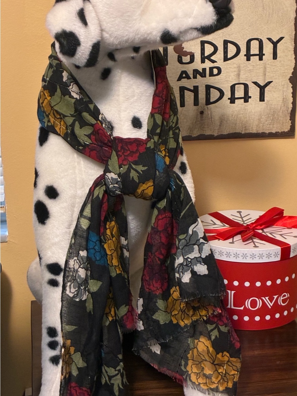 Floral Printed Black Scarf Multicolor Blooms 24” X 71”